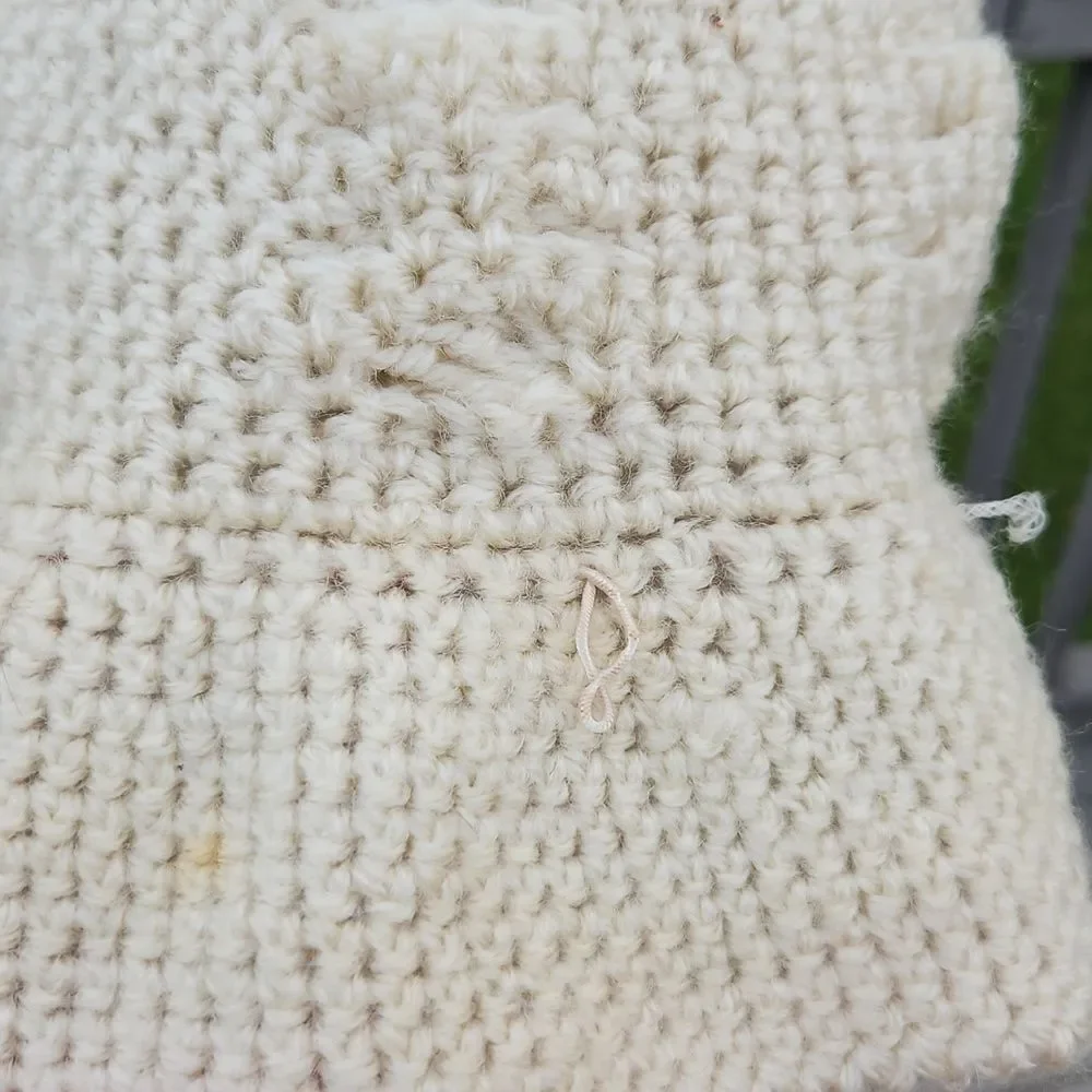 Vintage Cream Crochet Bucket Hat | Handmade Acrylic Cable Knit Style - Picture 6 of 7